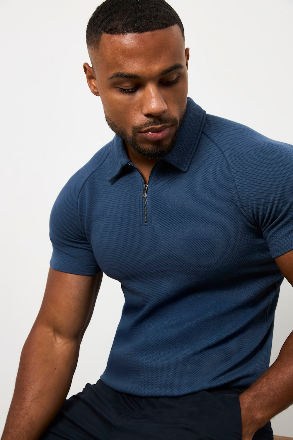 Zip Neck Polo Shirt in Teal