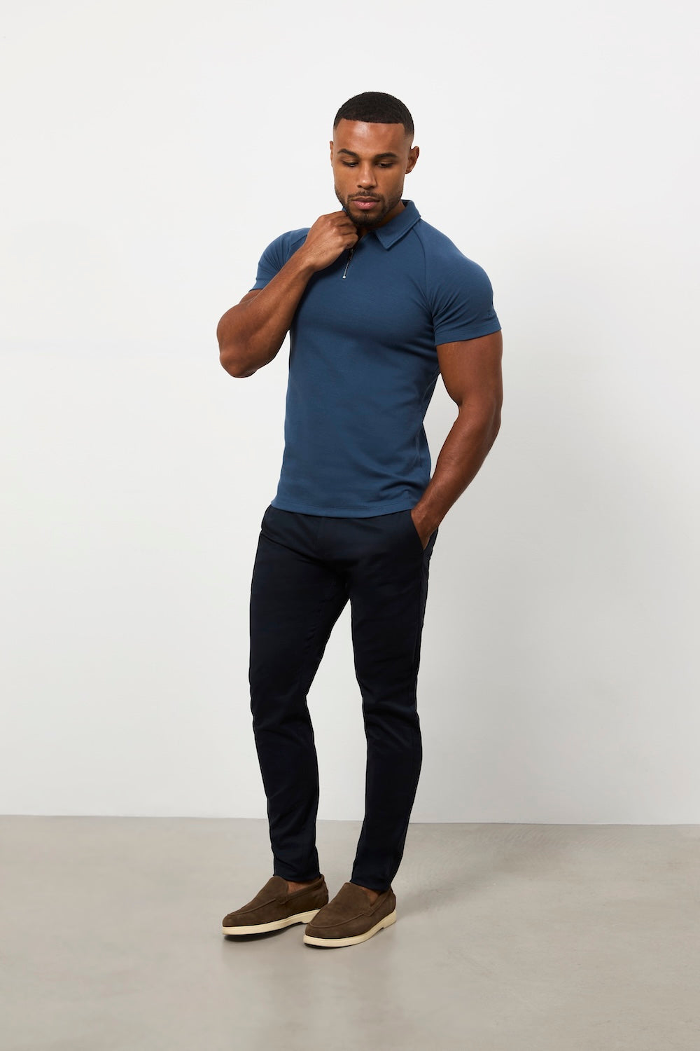 Zip Neck Polo Shirt in Teal
