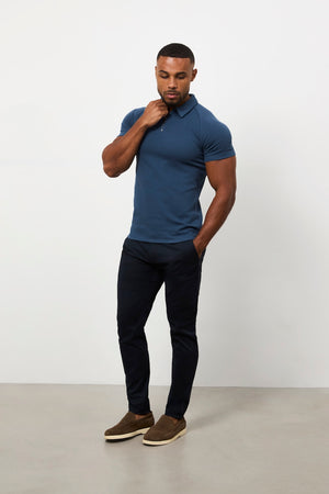 Zip Neck Polo Shirt in Teal