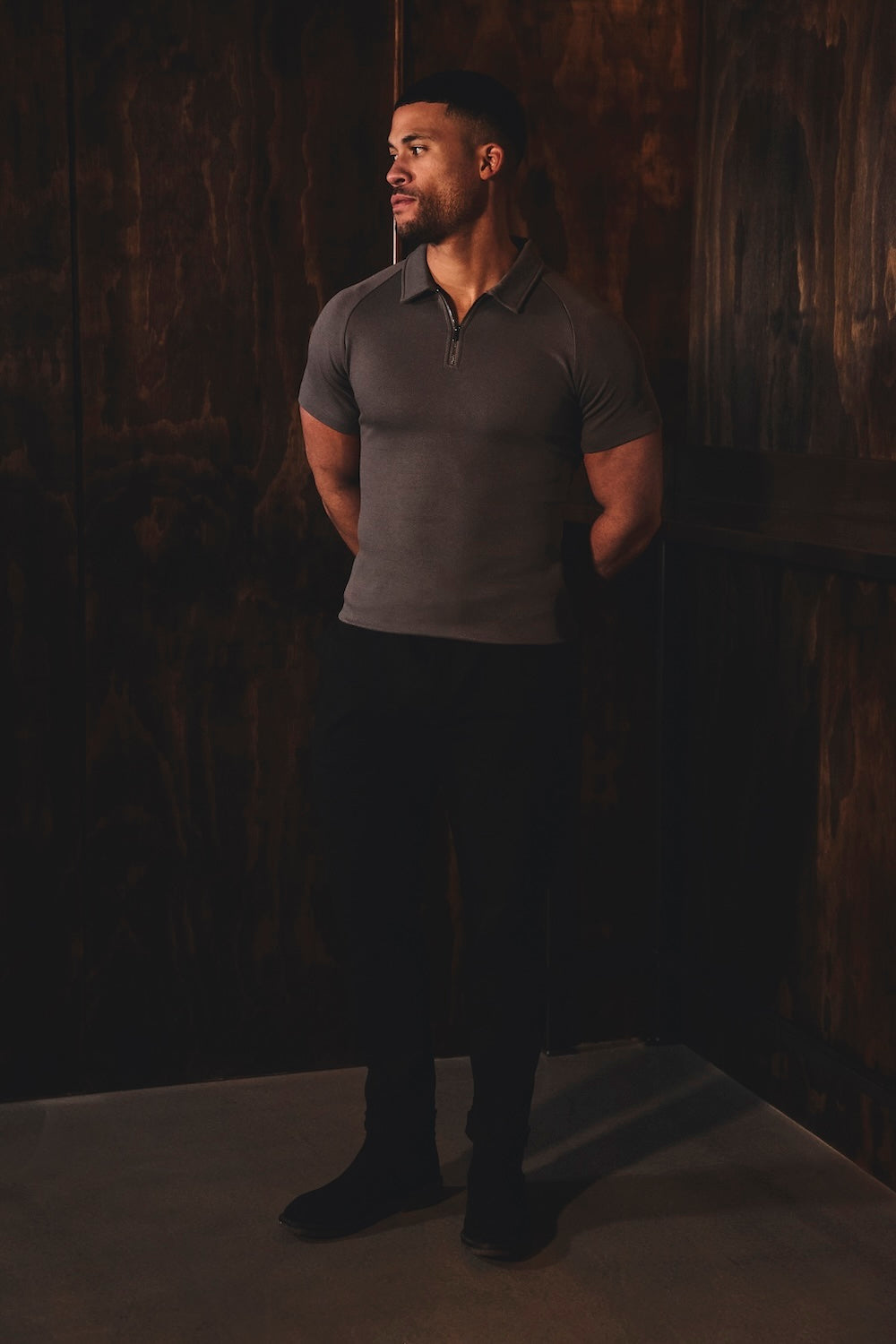 Zip Neck Polo Shirt in Graphite