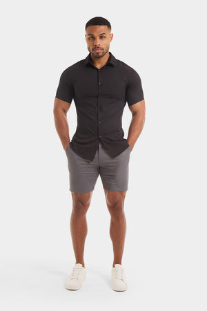 Muscle Fit Short Sleeve Bamboo Shirt in Black - TAILORED ATHLETE - ROW