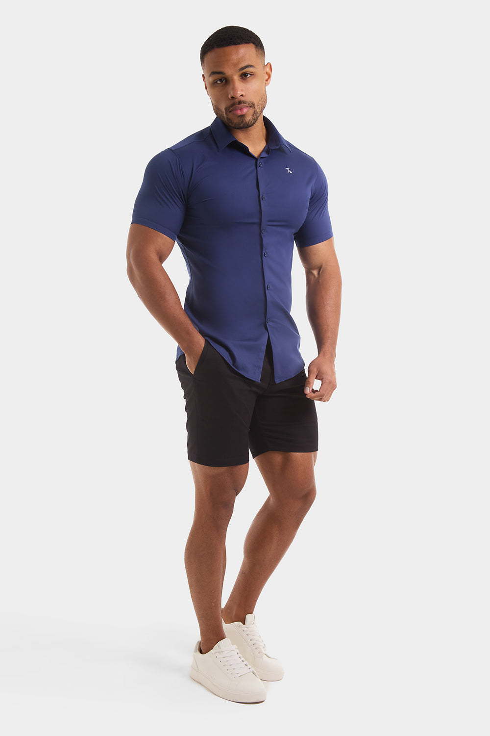 Muscle Fit Short Sleeve Bamboo Shirt in Navy - TAILORED ATHLETE - ROW