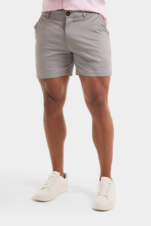 Muscle Fit Chino Shorts - Shorter Length in Pale Grey - TAILORED ATHLETE - ROW