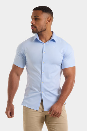 Muscle Fit Short Sleeve Bamboo Shirt in Light Blue - TAILORED ATHLETE - ROW