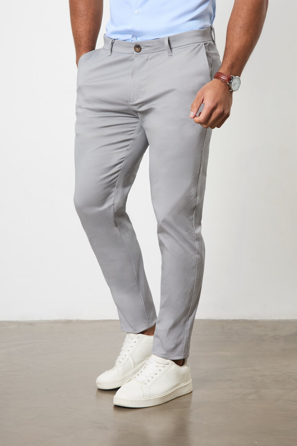 Muscle Fit Cotton Stretch Chino Trouser in Pale Grey - TAILORED ATHLETE - ROW