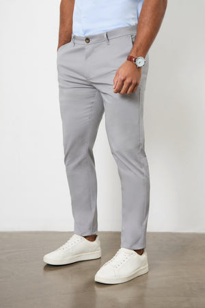 Muscle Fit Cotton Stretch Chino Trouser in Pale Grey - TAILORED ATHLETE - ROW