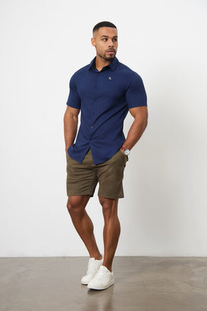 Short Sleeve Bamboo Shirt in Navy - TAILORED ATHLETE - ROW