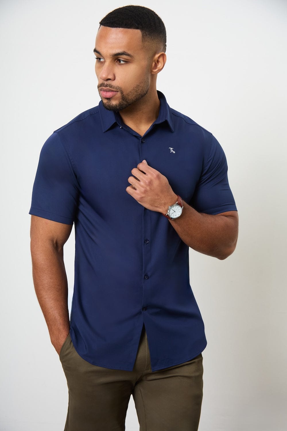 Short Sleeve Bamboo Shirt in Navy - TAILORED ATHLETE - ROW