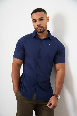 Short Sleeve Bamboo Shirt in Navy - TAILORED ATHLETE - ROW