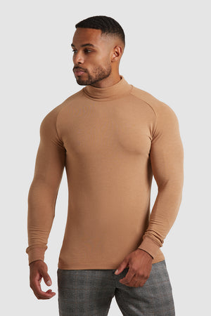 Knit Look Jersey Roll Neck in Camel - TAILORED ATHLETE - ROW