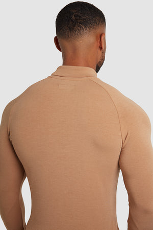 Knit Look Jersey Roll Neck (LS) in Camel - TAILORED ATHLETE - ROW
