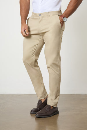 Muscle Fit Cotton Stretch Chino Trouser in Stone - TAILORED ATHLETE - ROW