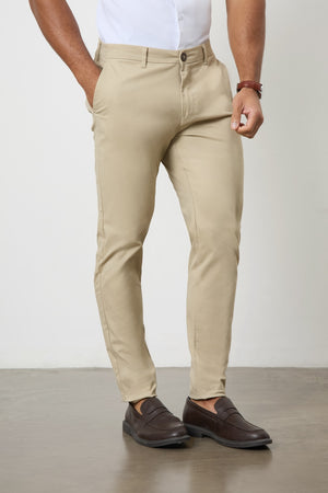 Muscle Fit Cotton Stretch Chino Trouser in Stone - TAILORED ATHLETE - ROW