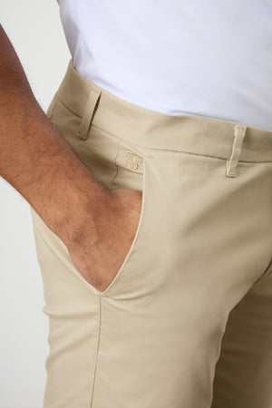 Muscle Fit Cotton Stretch Chino Trouser in Stone - TAILORED ATHLETE - ROW