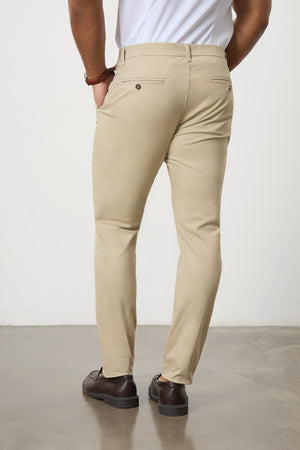 Muscle Fit Cotton Stretch Chino Trouser in Stone - TAILORED ATHLETE - ROW