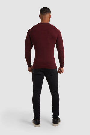 Buttonless Open Collar Polo Shirt (LS) in Claret - TAILORED ATHLETE - ROW