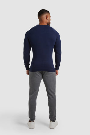 Buttonless Open Collar Polo Shirt in Navy - TAILORED ATHLETE - ROW