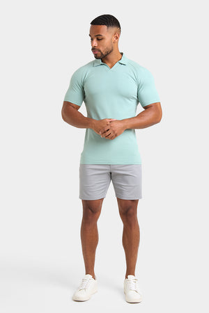 Buttonless Open Collar Polo Shirt in Soft Sage - TAILORED ATHLETE - ROW