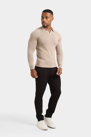 Buttonless Open Collar Knitted Polo Shirt in Neutral - TAILORED ATHLETE - ROW