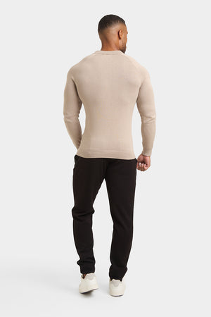 Buttonless Open Collar Knitted Polo Shirt in Neutral - TAILORED ATHLETE - ROW