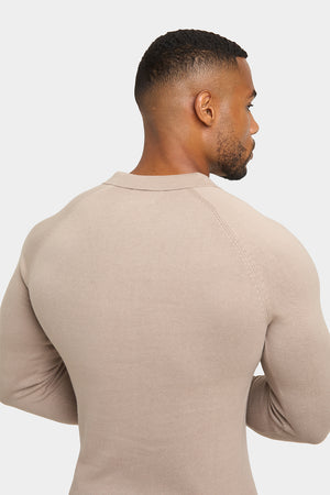 Buttonless Open Collar Knitted Polo Shirt in Neutral - TAILORED ATHLETE - ROW