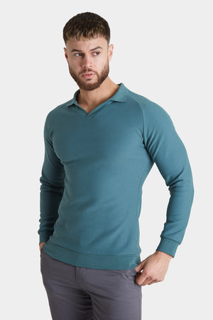 Textured Open Collar Polo in Peacock - TAILORED ATHLETE - ROW