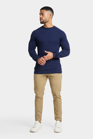 Chevron Cable Crew Neck in Navy - TAILORED ATHLETE - ROW