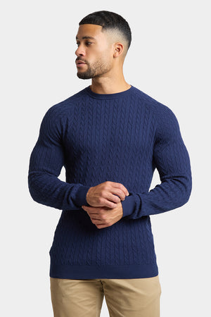 Chevron Cable Crew Neck in Navy - TAILORED ATHLETE - ROW