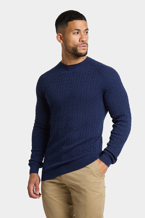 Chevron Cable Crew Neck in Navy - TAILORED ATHLETE - ROW