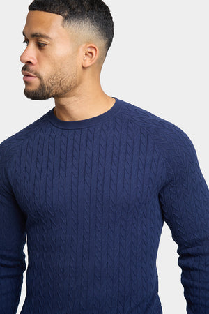 Chevron Cable Crew Neck in Navy - TAILORED ATHLETE - ROW