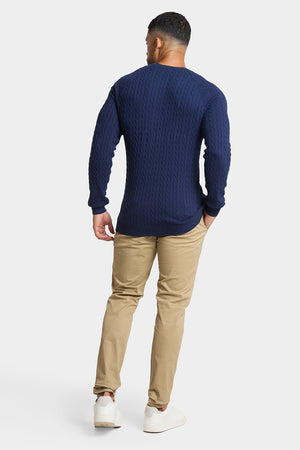 Chevron Cable Crew Neck in Navy - TAILORED ATHLETE - ROW