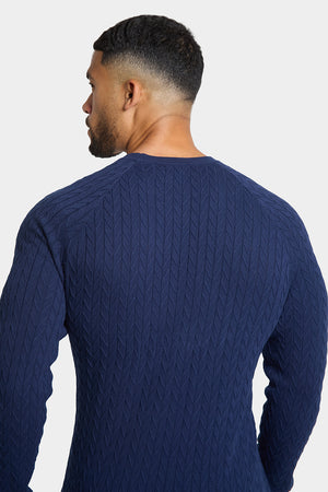 Chevron Cable Crew Neck in Navy - TAILORED ATHLETE - ROW