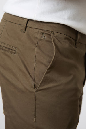 Muscle Fit Cotton Stretch Chino Trousers in Khaki - TAILORED ATHLETE - ROW