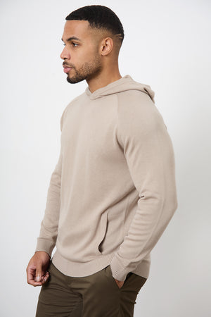 Cotton Knitted Hoodie in Stone - TAILORED ATHLETE - ROW