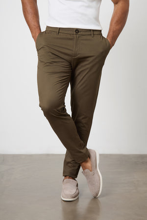 Muscle Fit Cotton Stretch Chino Trousers in Khaki - TAILORED ATHLETE - ROW