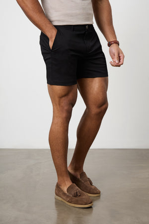 Muscle Fit Chino Shorts - Shorter Length in Black - TAILORED ATHLETE - ROW