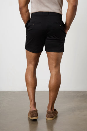 Muscle Fit Chino Shorts - Shorter Length in Black - TAILORED ATHLETE - ROW