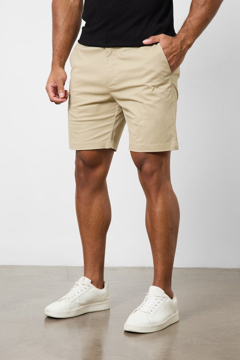 Muscle Fit Chino Shorts in Stone