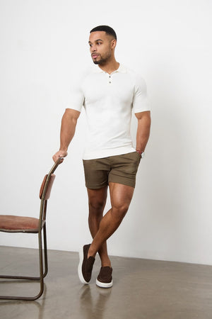 Muscle Fit Chino Shorts - Shorter Length in Khaki - TAILORED ATHLETE - ROW