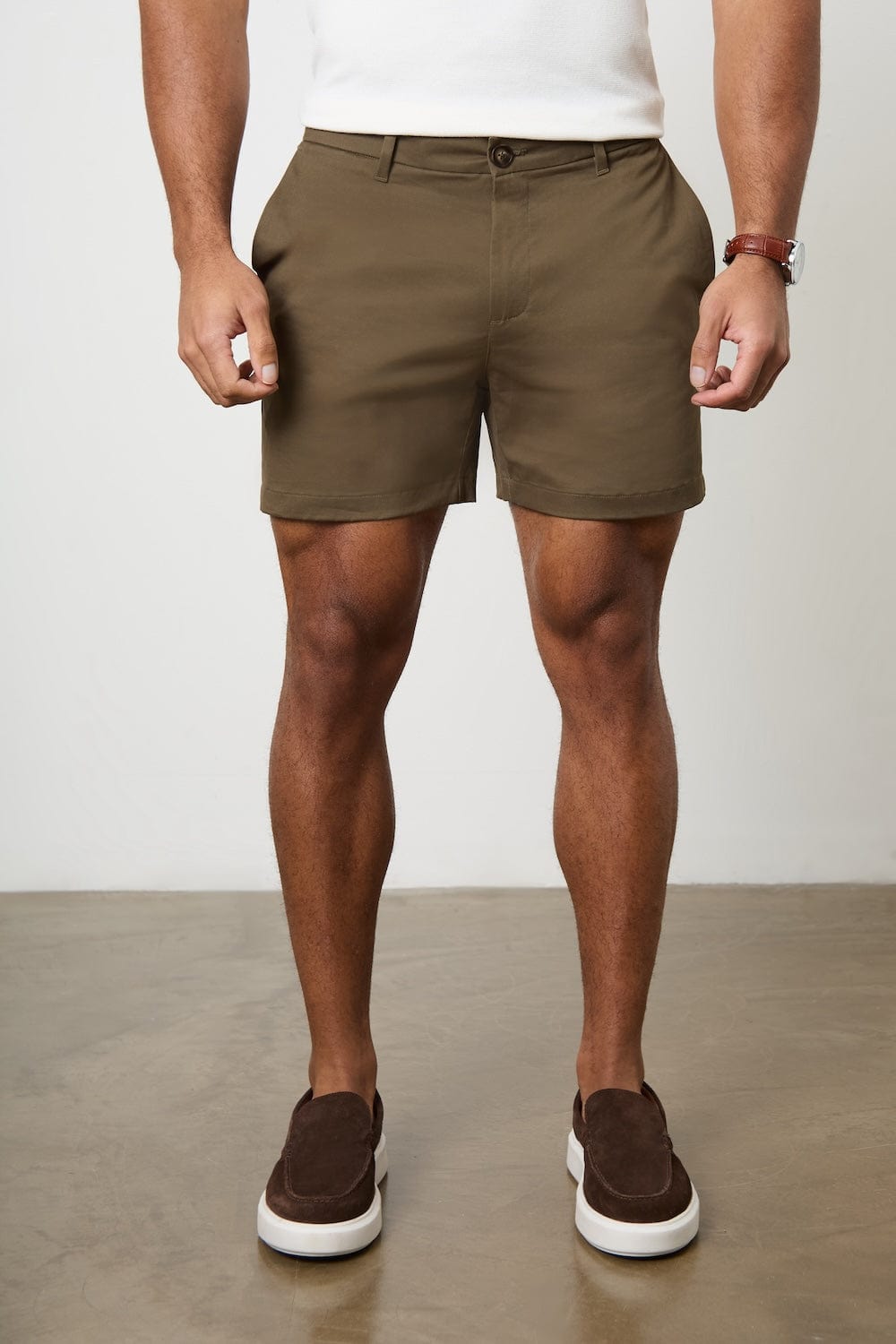 Muscle Fit Chino Shorts - Shorter Length in Khaki - TAILORED ATHLETE - ROW