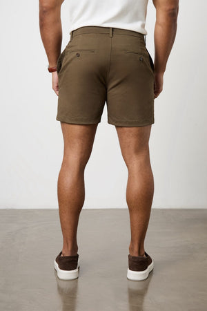 Muscle Fit Chino Shorts - Shorter Length in Khaki - TAILORED ATHLETE - ROW