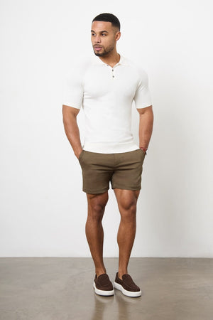 Muscle Fit Chino Shorts - Shorter Length in Khaki - TAILORED ATHLETE - ROW