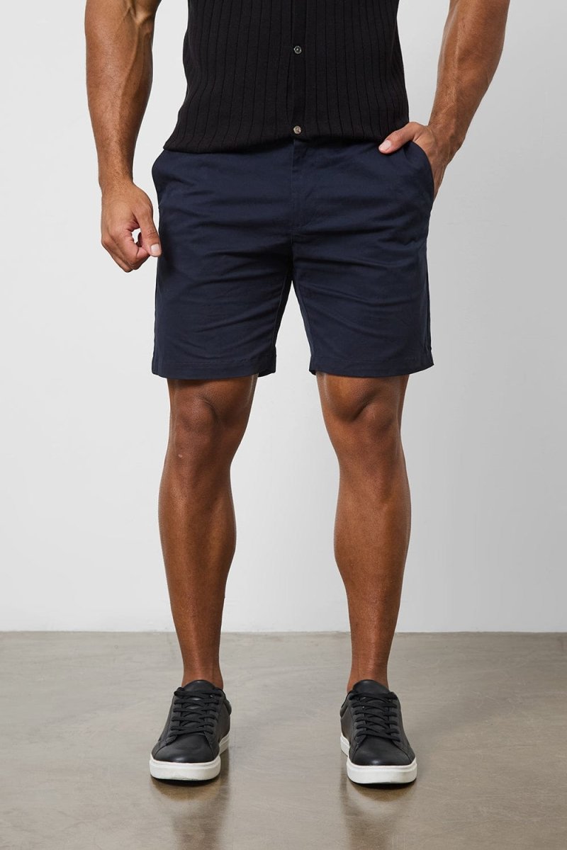 Muscle Fit Chino Shorts in Navy - Main Image