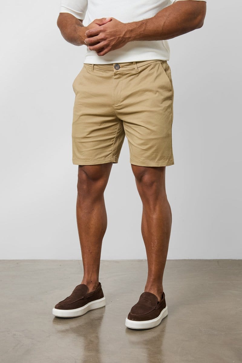 Muscle Fit Chino Shorts in Dark Sand1