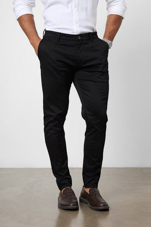 Muscle Fit Cotton Stretch Chino Trouser in Black - TAILORED ATHLETE - ROW