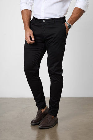 Muscle Fit Cotton Stretch Chino Trouser in Black - TAILORED ATHLETE - ROW