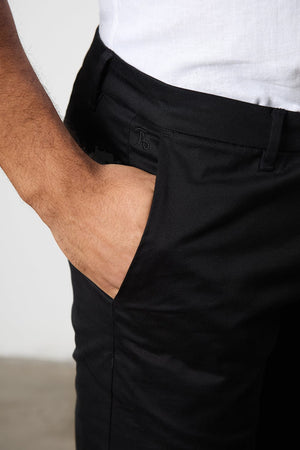 Muscle Fit Cotton Stretch Chino Trouser in Black - TAILORED ATHLETE - ROW