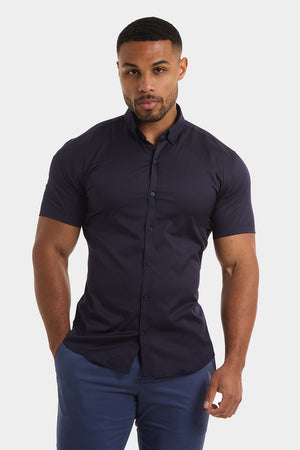 Muscle Fit Short Sleeve Signature Shirt in Navy - TAILORED ATHLETE - ROW