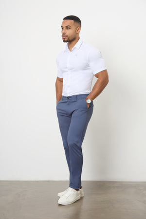 Muscle Fit Cotton Stretch Chino Trouser in Airforce - TAILORED ATHLETE - ROW