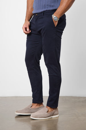 Muscle Fit Cotton Stretch Chino Trouser in Navy - TAILORED ATHLETE - ROW